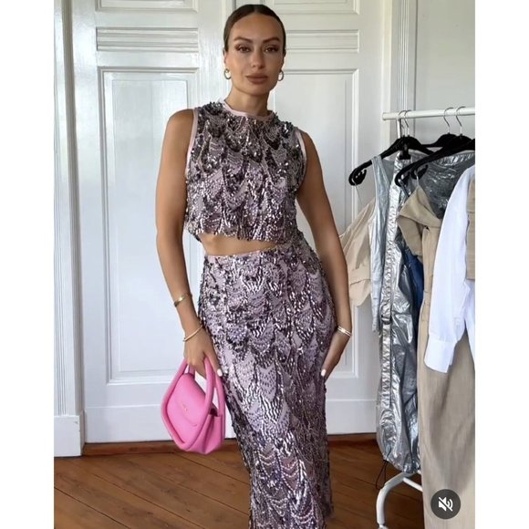 ZARA WOMEN MIDI SEQUIN MULTICOLORED SKIRT NWT XS,S,M,L - Picture 6 of 16